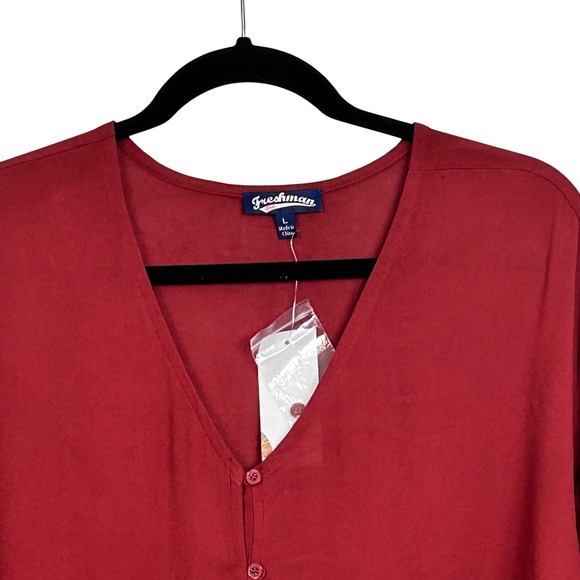 Freshman 1996 Top Womens Juniors Large Red Maroon Long Sleeve Tie Front Blouse - Picture 2 of 10